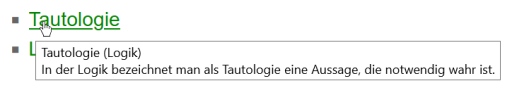Linkvorschau am Beispiel „Tautologie“  Linkvorschau am Beispiel „Tautologie“
